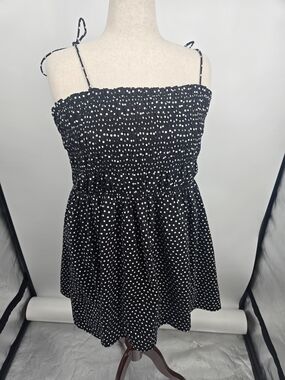 Express Black and White Polka Dot Sundress with Smocked Bodice XL (8666)